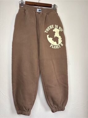 FALA Brown Graphic Fleece Sweatpants Large “There Is No Planet B”
